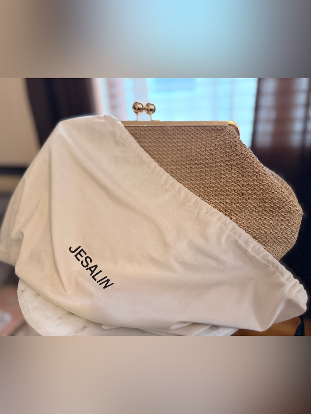 NWT Jesalin Oversized Sette Kisslock Clutch Raffia